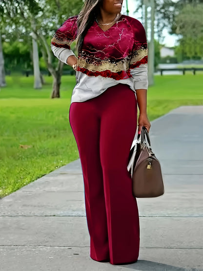 [Casual 2pcs Set] 2pcs Stylish Women's Casual Print Long Sleeve and Pants Set | Perfect for Daily Outdoors