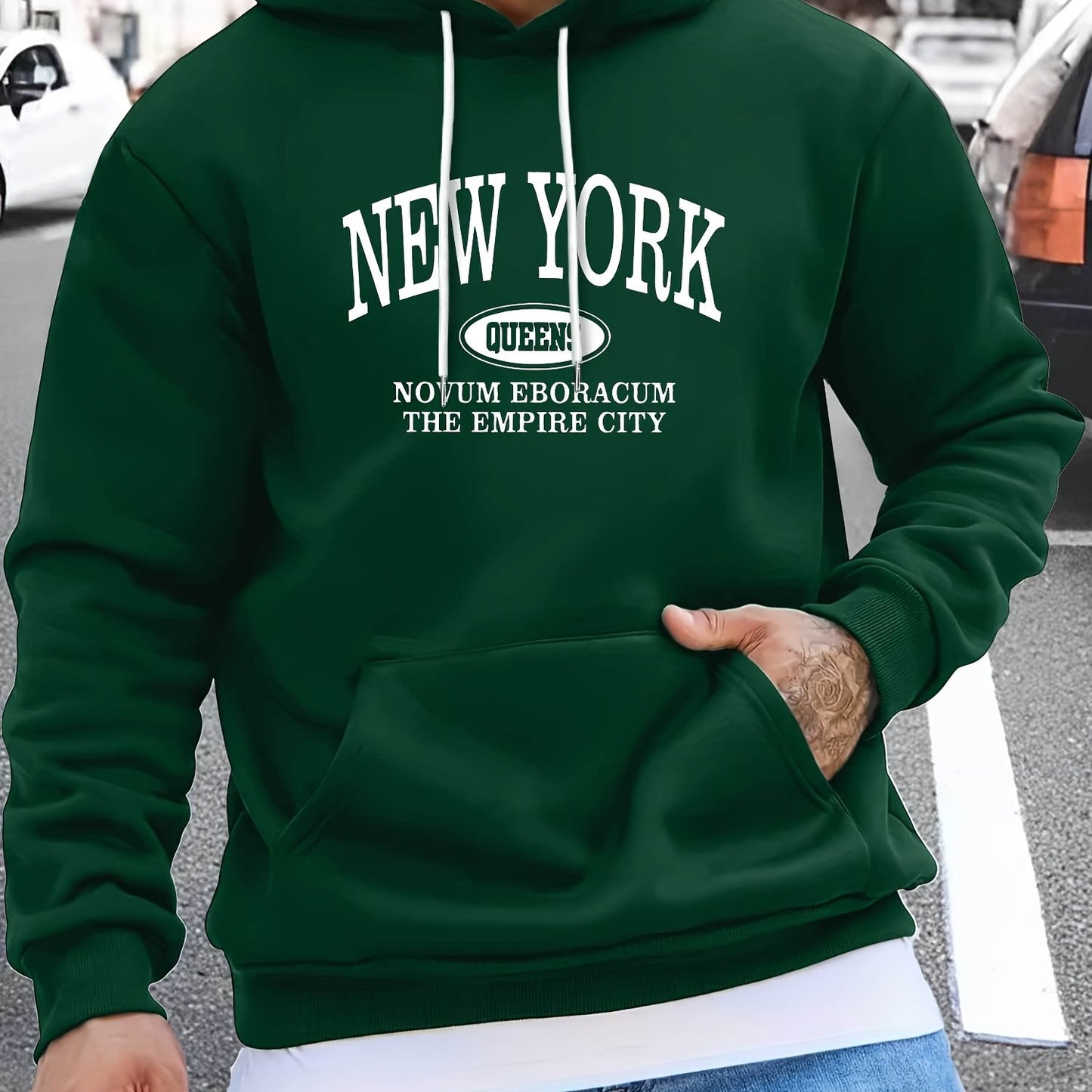 Men's NEW YORK Letter Print Hoodie, Casual Pullover Sports Sweatshirt, Fashionable Hooded Top