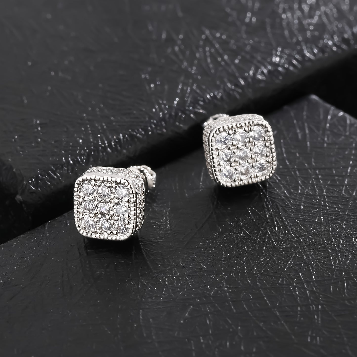 Golden Micro Pave Cubic Zircon Hip Hop Geometry Square Stud Earrings - Iced Out Bling Fashion Jewelry with Geometric Design, Square Shape, and Durable Construction - Perfect for Everyday Wear and Special Occasions