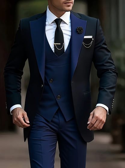 Men's Premium Three-Piece Suit Set, Plus Size Men’s, Includes Jacket and Vest – Perfect for Formal Wear Weddings Workwear Holiday Gifts