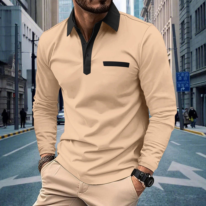 Men's Casual Button Lapel Pocket Solid Color Long Sleeve