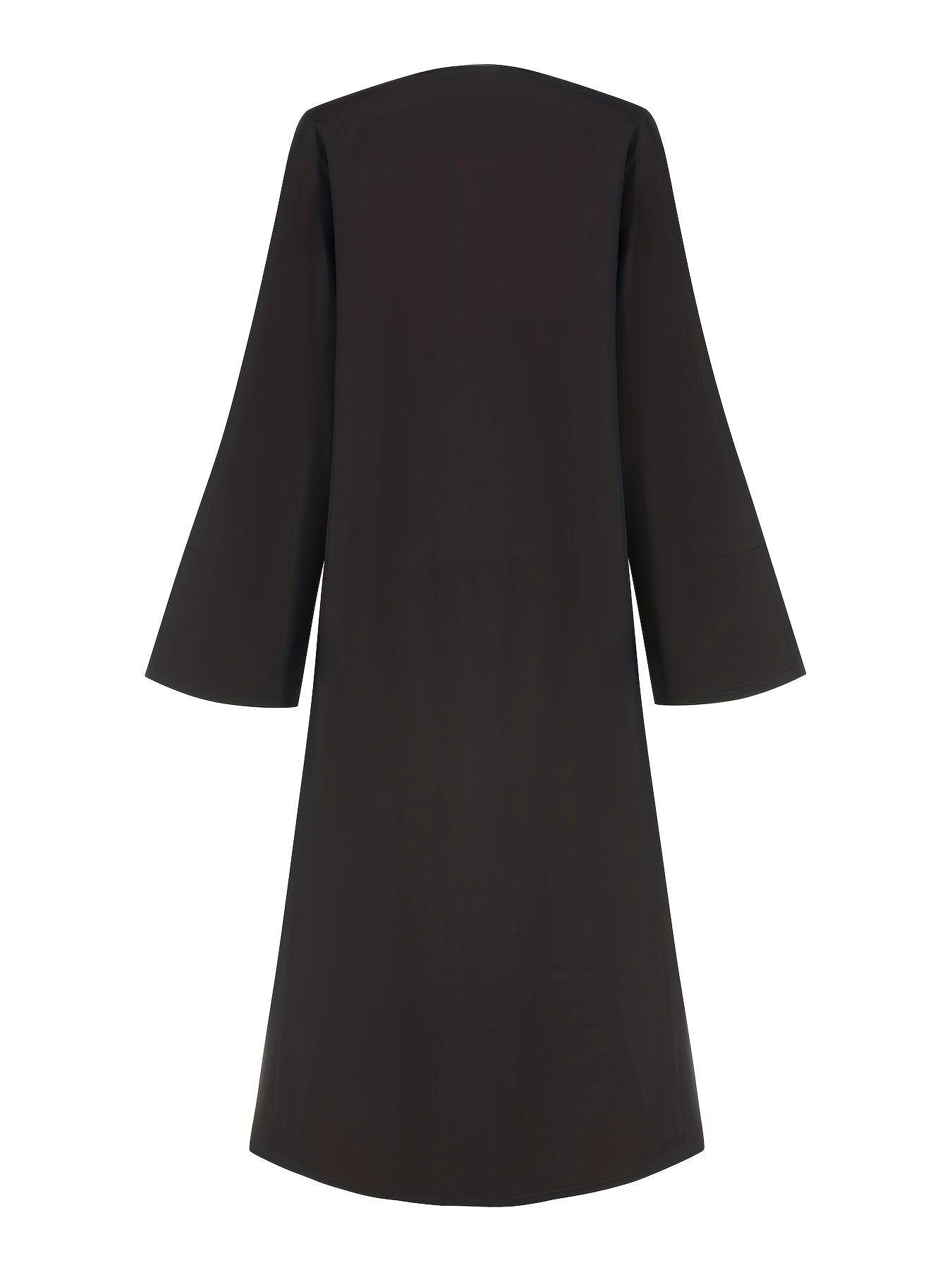 /Unisex Black Abaya Robe - Full-Length Islamic Dress with Adjustable Lace-Up Hooded Collar, Long Sleeve Traditional Muslim Gown for Hajj, Ramadan & Daily Wear - Machine Washable Loose Fit (No Stretch)