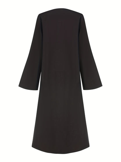 /Unisex Black Abaya Robe - Full-Length Islamic Dress with Adjustable Lace-Up Hooded Collar, Long Sleeve Traditional Muslim Gown for Hajj, Ramadan & Daily Wear - Machine Washable Loose Fit (No Stretch)