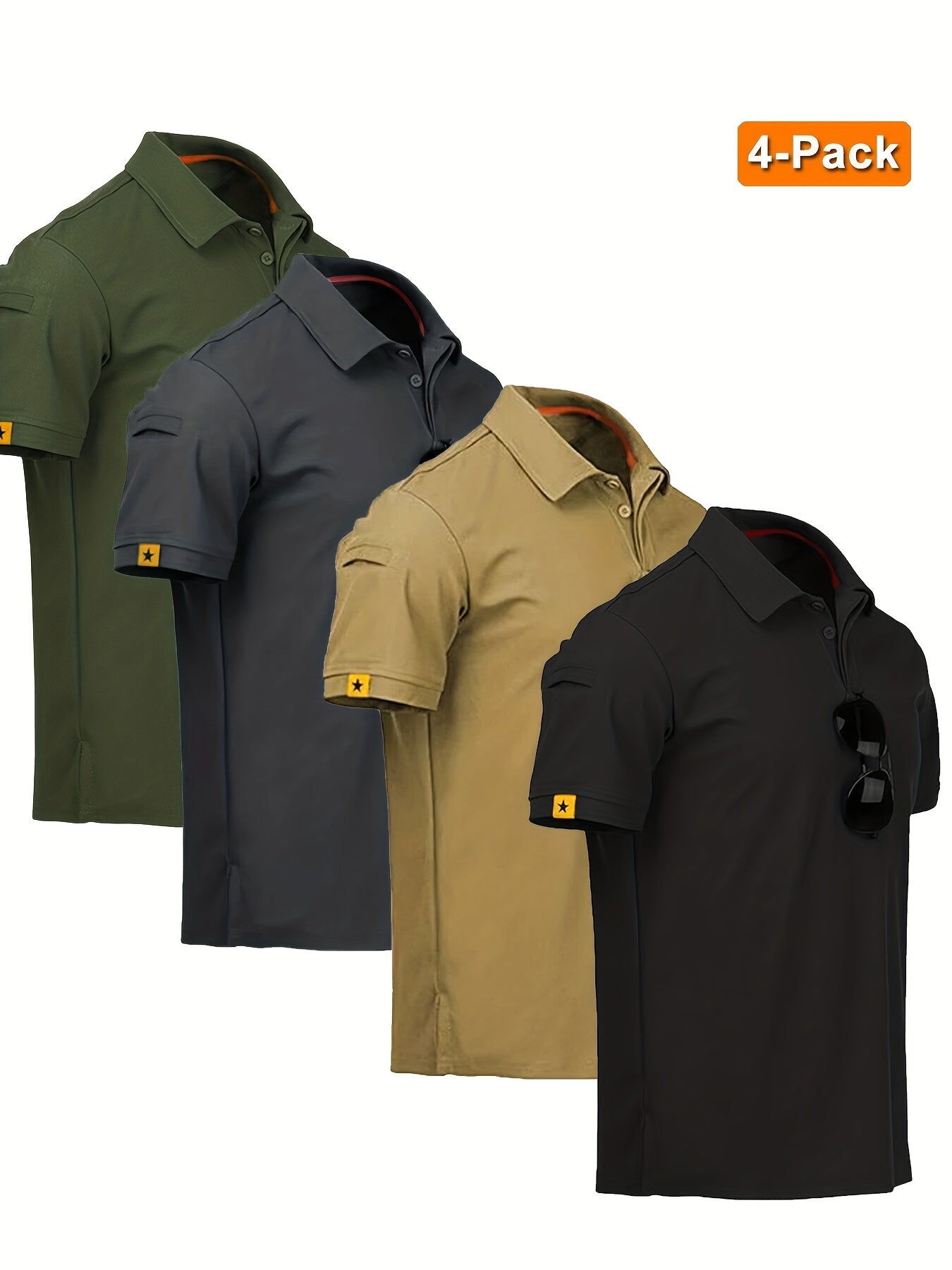 4pcs Men'S Quick-Dry Breathable Short Sleeve Polo Shirts - Lightweight Summer Outdoor T-Shirts with Collar, Regular Fit for Hiking, Golf, Beach