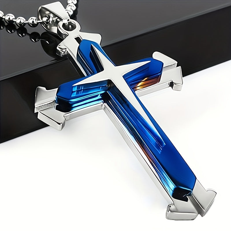 A Stylish Multi-layer Cross Necklace for Men - A Domineering Guardian Necklace for Men And Women - Fashionable Necklace, Elegant Design, Classic Jewelry Clothing Accessories for Dressing Up Holiday Gifts,Valentine's Day