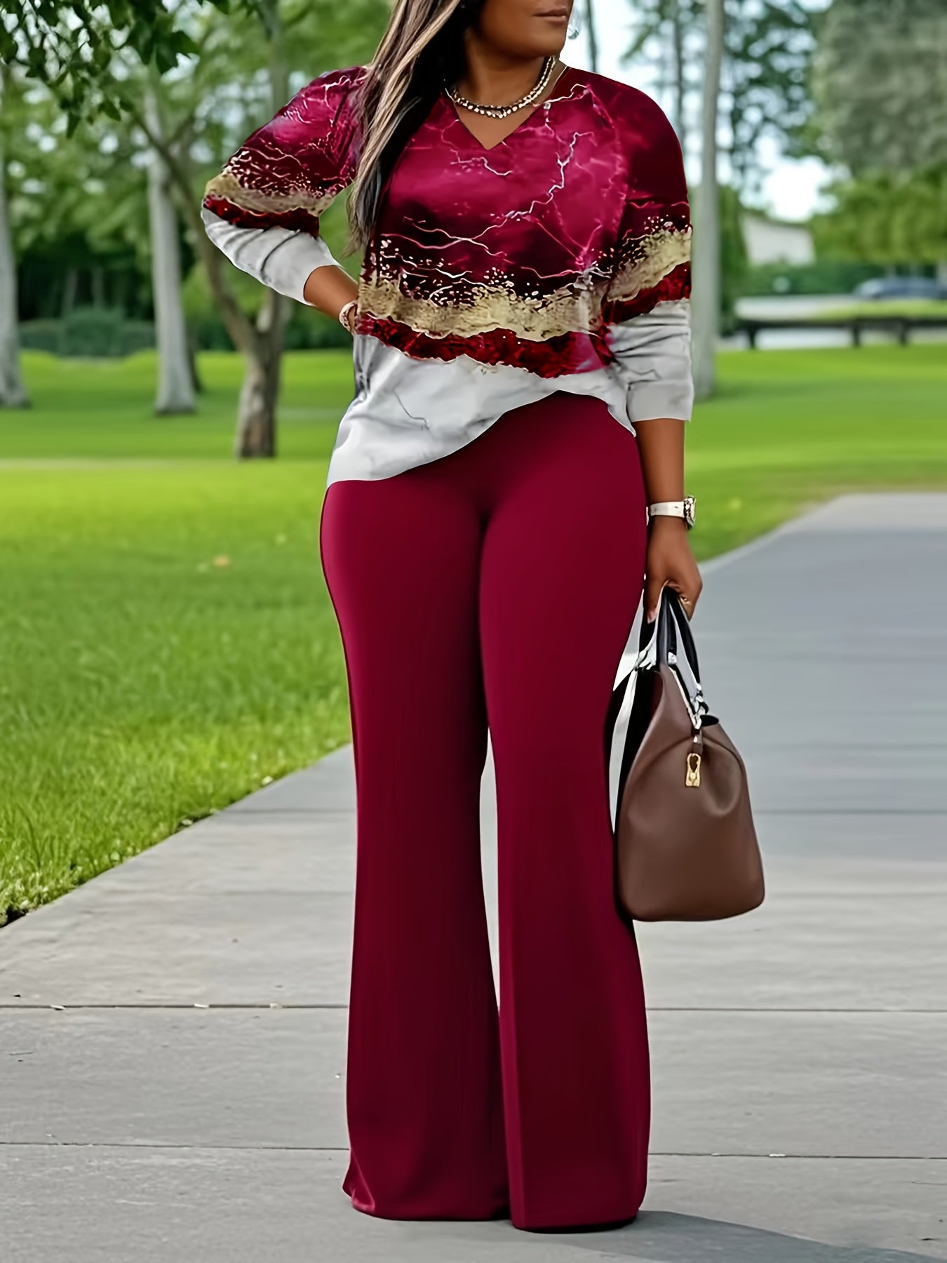 [Casual 2pcs Set] 2pcs Stylish Women's Casual Print Long Sleeve and Pants Set | Perfect for Daily Outdoors