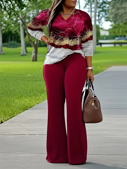 [Casual 2pcs Set] 2pcs Stylish Women's Casual Print Long Sleeve and Pants Set | Perfect for Daily Outdoors