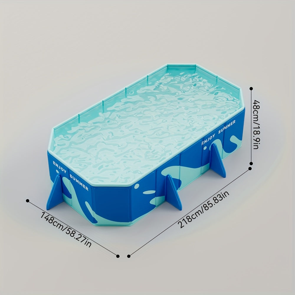 Quick Setup Foldable Rectangular PVC Inflatable Swimming Pool with Blue Wave Design & Safety Fence - Heavy-Duty Scratch-Resistant Construction, Manual Drain System, Smooth Surface for Outdoor/Indoor Use - Ideal for Parties, M