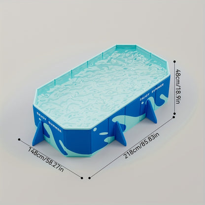 Quick Setup Foldable Rectangular PVC Inflatable Swimming Pool with Blue Wave Design & Safety Fence - Heavy-Duty Scratch-Resistant Construction, Manual Drain System, Smooth Surface for Outdoor/Indoor Use - Ideal for Parties, M