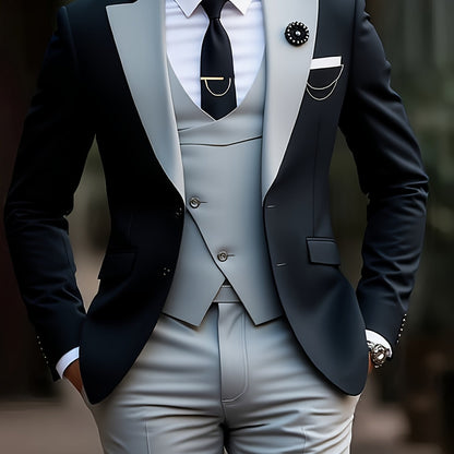 Men's Premium Three-Piece Suit Set, Plus Size Men’s, Includes Jacket and Vest – Perfect for Formal Wear Weddings Workwear Holiday Gifts