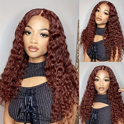 Reddish Brown Human Hair Water Weave Lace Front Wigs 13x4 HD Transparent Lace Frontal Wig #33 Colored Cooper Brown Curly Human Hair Wigs for Women Preplucked Hairline Remy Hair