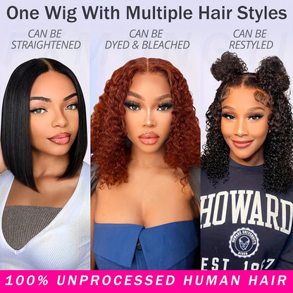 WEAR GO Glueless Wigs 100% Human Hair Pre-Plucked Pre-Cut Water Wave Bob Wig with 4x4 Lace Closure - No Glue Needed, Natural Look for Women, Short Curly Hairstyle, Easy to Style & Maintain, Short Hair Wig