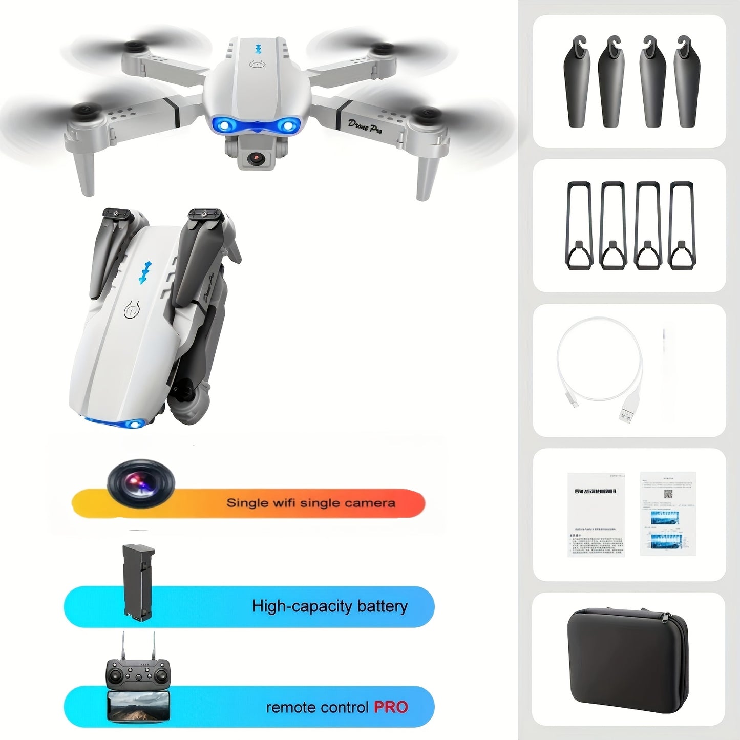 E99 Drone with One-Click Takeoff, 360° Flip & Navigation - Foldable Wings, 50M Altitude, 4M/S Speed, 6-8Min Flight Time, Outdoor Adventure Drone with Remote Control, Durable & Portable Design