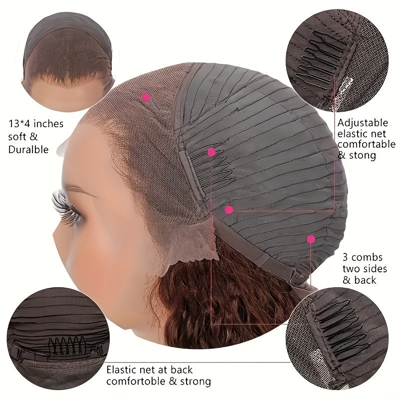 Reddish Brown Human Hair Water Weave Lace Front Wigs 13x4 HD Transparent Lace Frontal Wig #33 Colored Cooper Brown Curly Human Hair Wigs for Women Preplucked Hairline Remy Hair