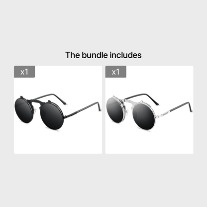 Steampunk Retro Round Metal Flip Fashion Glasses, With Spring Temples, For Men Women Outdoor Party Vacation Travel Driving Supplies Photo Props