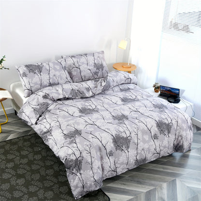 3pcs Botanical Floral Print Silver Gray Theme Bedding Set, Suitable for Bedroom, Guest Room, One Duvet Cover + Two Pillowcases, No Insert