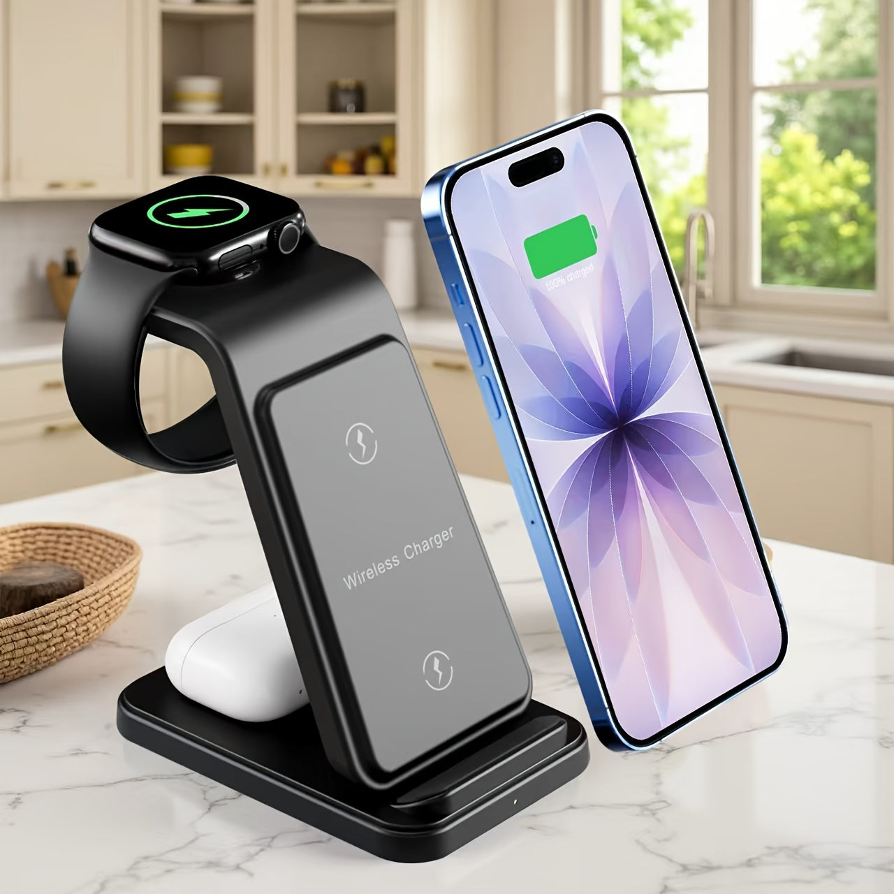 Wireless Charging Station Dock for iPhone 17 Pro Max/17 Pro/17/16/15/14/13/12/11/Pro/Max/Mini/XR/XS/X/8, 3in 1 Wireless Charger for iPhone 17 Air, for iWatch 11/10/9/8/7/6/5/4/3/2/SE/Ultra, Phone Stand for AirPods 4/3/2/Pro/P