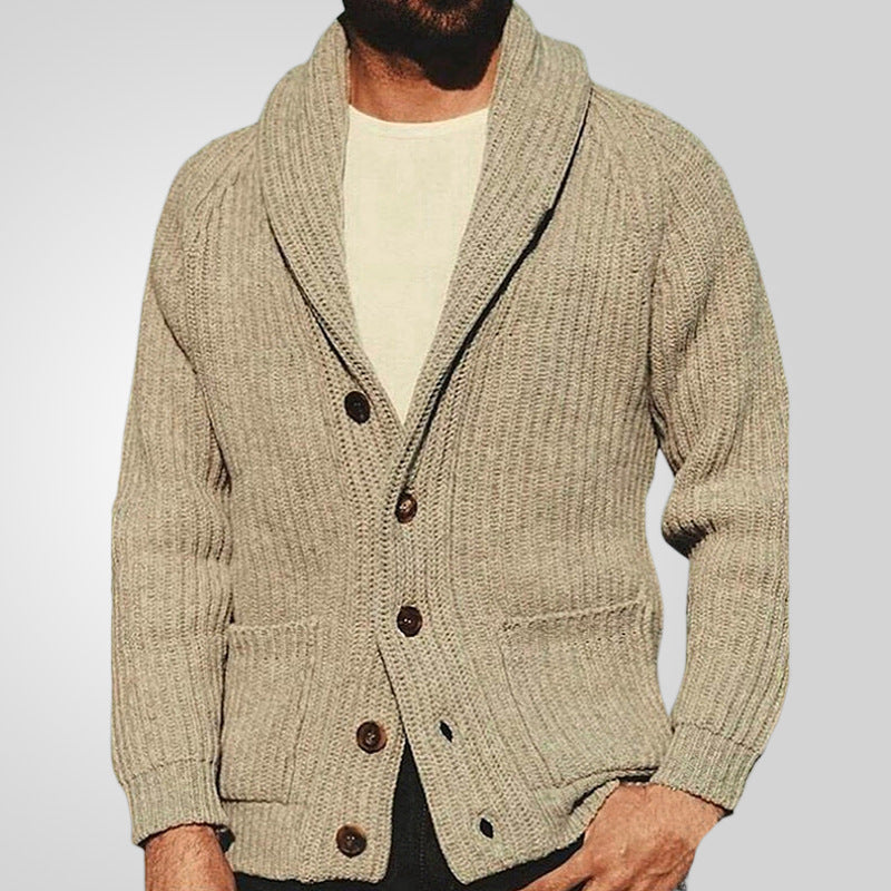 Men's Lapel Knitting Cardigan Fashion Button Sweater With Pockets Outwear Long Sleeve Top Spring Fall