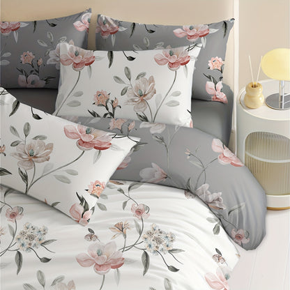 2/3pcs Flower Duvet Cover Kit (duvet Cover*1, Pillowcase*1/2, Pillow Insert And Duvet Insert Not Included) Available In All Seasons, Washable AB Face Design, Comfortable And Skin Friendly, Suitable For Bedroom, Dorm, Fresh An
