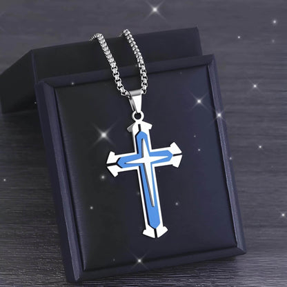 A Stylish Multi-layer Cross Necklace for Men - A Domineering Guardian Necklace for Men And Women - Fashionable Necklace, Elegant Design, Classic Jewelry Clothing Accessories for Dressing Up Holiday Gifts,Valentine's Day