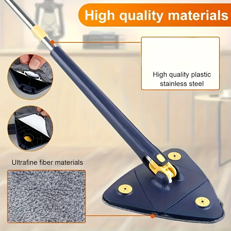 [Rotating Cleaning Mop] 1set, 360° Rotating Triangle Cleaning Mop | Long Handle Floor Mop, Hands-free Wash Squeeze Mop, Wet And Dry Dual-use Cleaning Mop, for Floor Wall Ceiling Corner Glass, Cleaning Supplies, Cleaning Tool