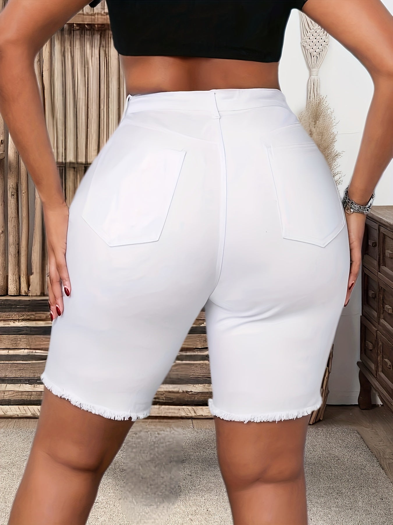 Plus-Size Stylish Stretchy Ripped Shorts