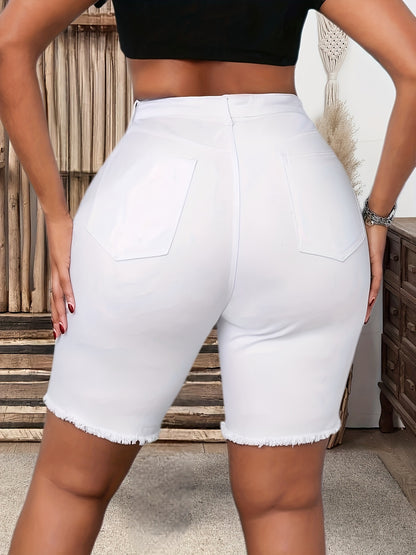 Plus-Size Stylish Stretchy Ripped Shorts