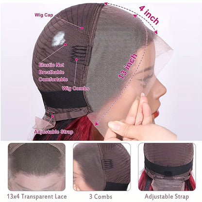 Brazilian 99J Burgundy Lace Front BOB Wigs Human Hair Bob Wig 13x4 Lace Frontal Short Bob Color Wigs Human Hair Pre Plucked Natural Hairline Wine Red Wigs for Women