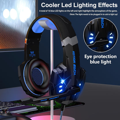 G9000 Stereo Gaming Headset for PS4pcs Xbox One PS5 Controller, Noise-Canceling Over-Ear Headphones with Microphone, LED Lights, Bass Surround, Soft Memory Foam Ears