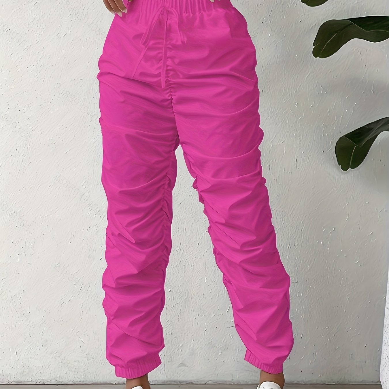 Elegant Full-Length Wrinkle/pleated Hem Pants - Solid Color Smooth Non-Stretch Leg for Dress Pants, Spring/Summer Casual & Dress Wear, Machine Washable Regular Fit Trousers