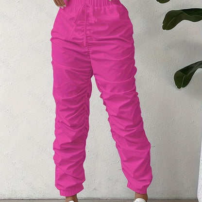 Elegant Full-Length Wrinkle/pleated Hem Pants - Solid Color Smooth Non-Stretch Leg for Dress Pants, Spring/Summer Casual & Dress Wear, Machine Washable Regular Fit Trousers