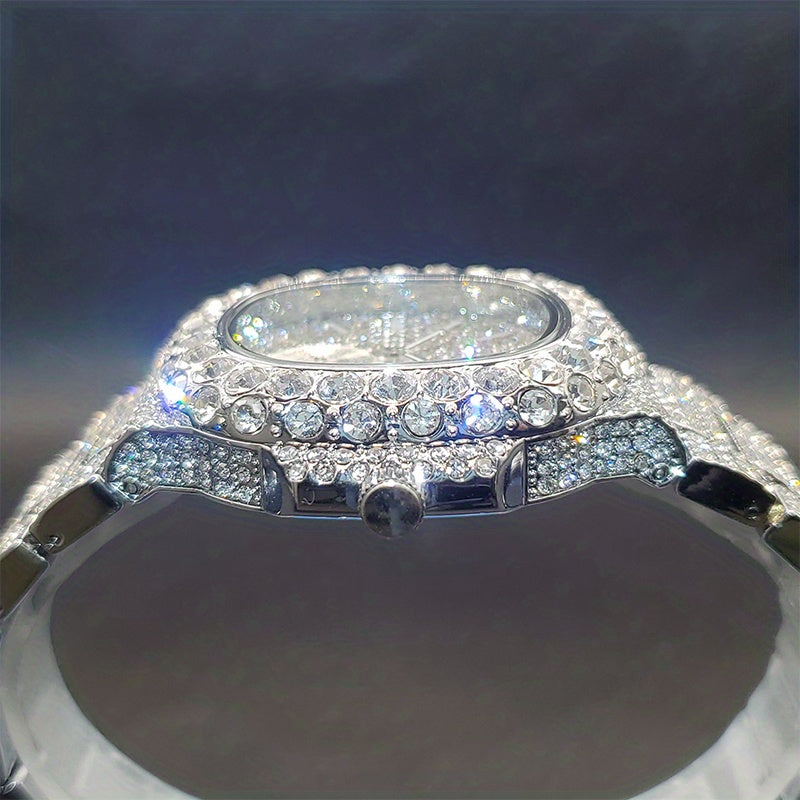 Gold Watch For Men Diamond Iced Out Hip Hop Stylish Quartz Watches For Male Double Dial Heavry Waterproof Wristwatches Summer In