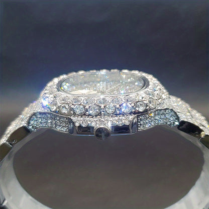 Gold Watch For Men Diamond Iced Out Hip Hop Stylish Quartz Watches For Male Double Dial Heavry Waterproof Wristwatches Summer In