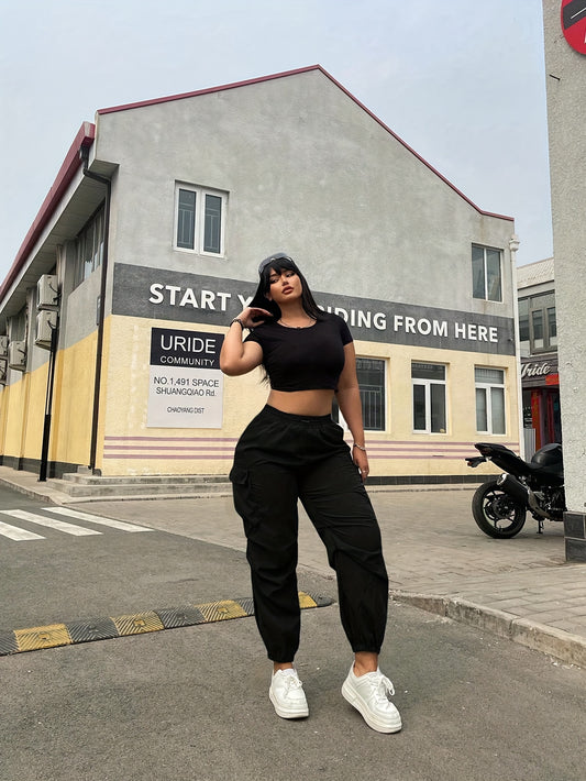 Plus Size - Plus Size - Women'S Plus-Size Cargo Pants - Heavy-Duty Work Pants with Large Capacity Drawstring Waist & Belt, Durable Non-Stretch Fabric, All-Season Casual & Formal Pants for, Everyday, Office, Travel - Easy-care