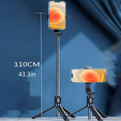 360° Rotation Wireless Remote Shutter Portable Selfie Stick Tripod - Battery Powered with Non-Rechargeable Button Battery - Compatible with iPhone & Android Smartphones