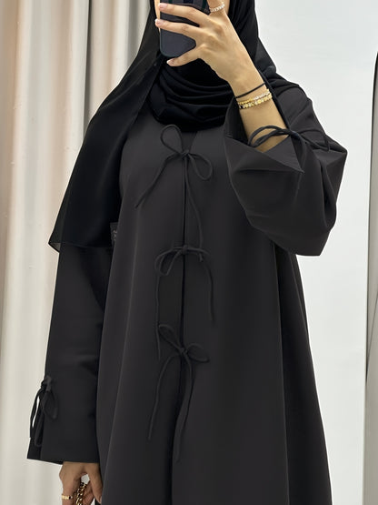 /Unisex Black Abaya Robe - Full-Length Islamic Dress with Adjustable Lace-Up Hooded Collar, Long Sleeve Traditional Muslim Gown for Hajj, Ramadan & Daily Wear - Machine Washable Loose Fit (No Stretch)