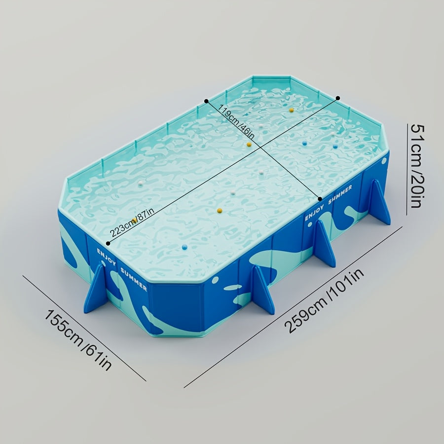 Quick Setup Foldable Rectangular PVC Inflatable Swimming Pool with Blue Wave Design & Safety Fence - Heavy-Duty Scratch-Resistant Construction, Manual Drain System, Smooth Surface for Outdoor/Indoor Use - Ideal for Parties, M