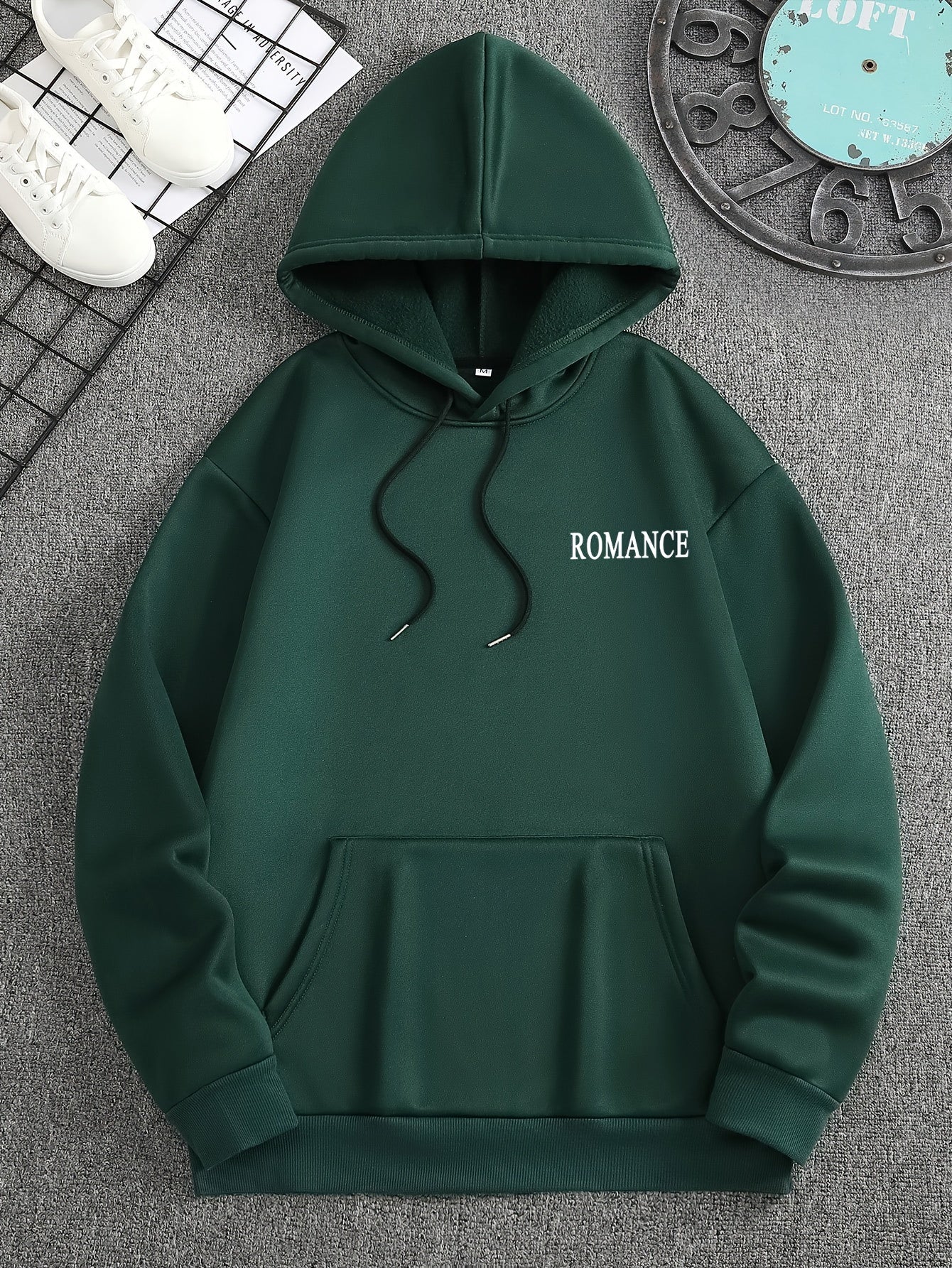 Men'S Casual Hooded Sweatshirt with "ROMANCE" Graphic Print - Loose Fit, Long Sleeve, Front Pocket, Perfect for Fall/Winter, Casual Wear Hoodie, |relaxed Fit Hoodie|front Pocket Hoodie, Sweater Hoodie