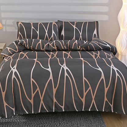 3pcs 100% Polyester Brushed Bedding Set, Floral Plant Print, Duvet Cover with 2 Pillowcases, Zipper Closure, Breathable, Machine Washable, Home Hotel Bedding Kit