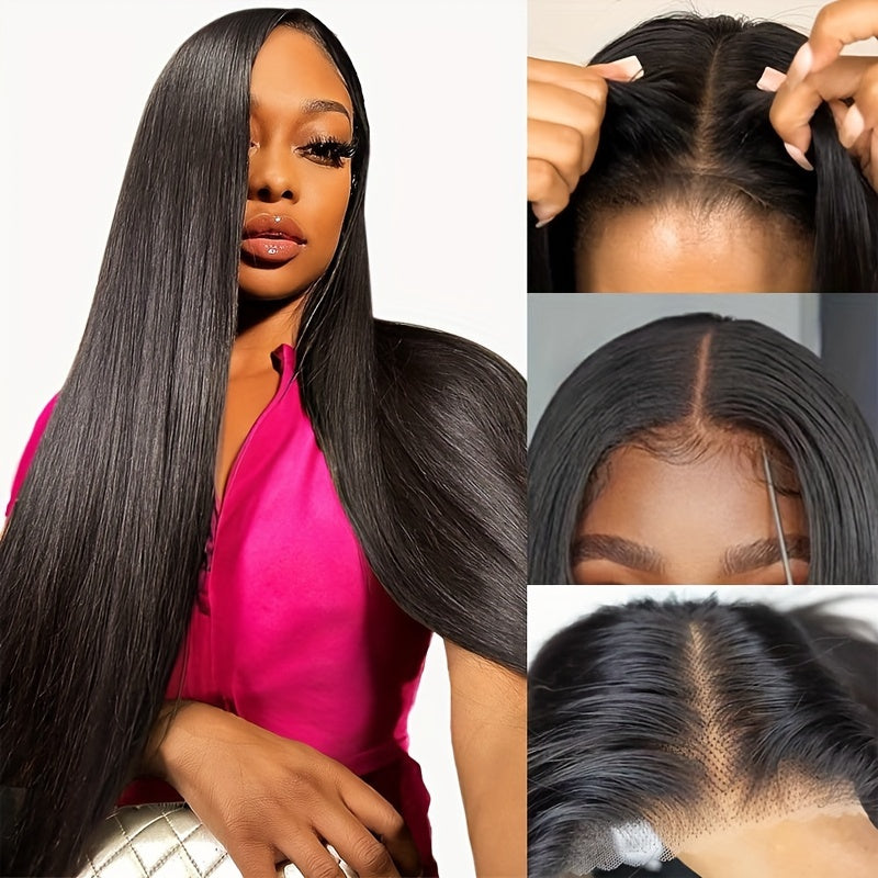 Glueless Wig - No Glue Needed, Pre Plucked & Cut Front, Natural Black Human Hair Lace Front Wig, 150% Density for, Everyday & Special Events, Event Hairpiece, Sleek Straight Style