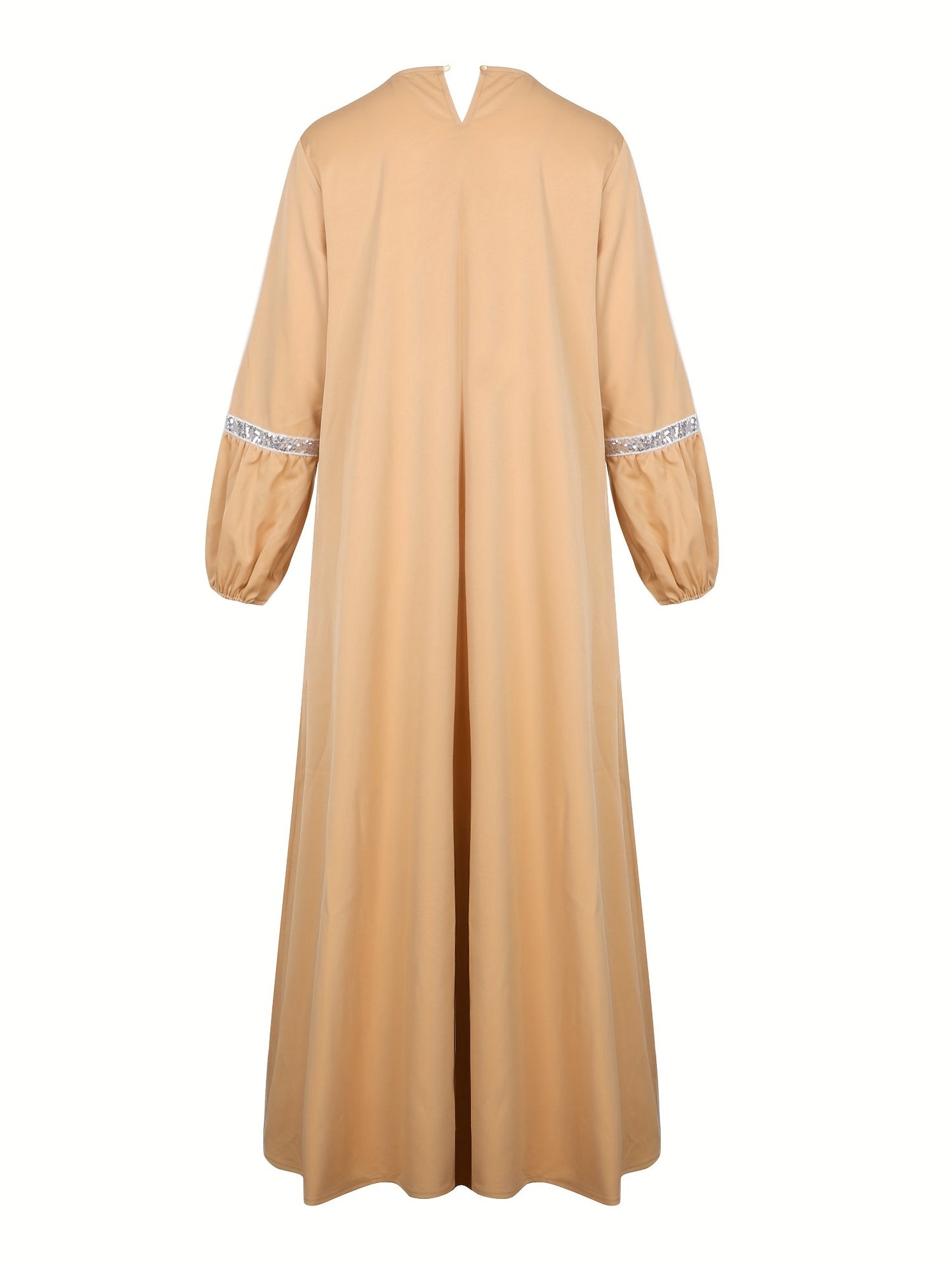 [Sequined Abaya] Sequined Long Sleeve Muslim Abaya | Middle Eastern Solid Color Casual Dress