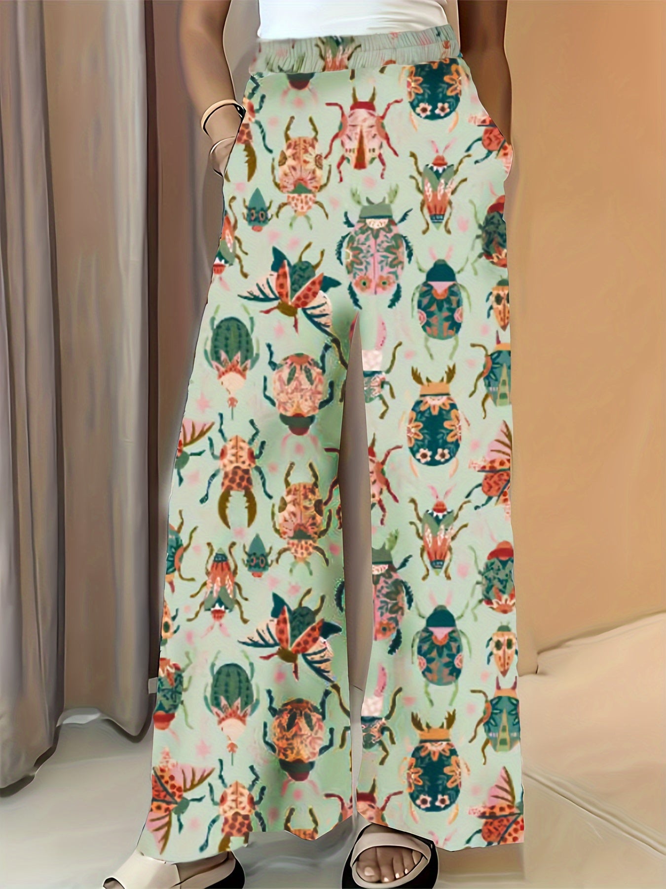 Women's Wide-Leg Trousers with Elastic Waist & Loose Fit - Casual Summer Pants, Non-Stretch Machine-Washable Fabric, Spring/Fall Long Pants for Dresses/Skirts Outfits (No Stretch) - Female Casual Wear Style