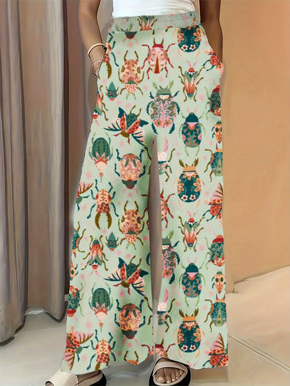 Women's Wide-Leg Trousers with Elastic Waist & Loose Fit - Casual Summer Pants, Non-Stretch Machine-Washable Fabric, Spring/Fall Long Pants for Dresses/Skirts Outfits (No Stretch) - Female Casual Wear Style