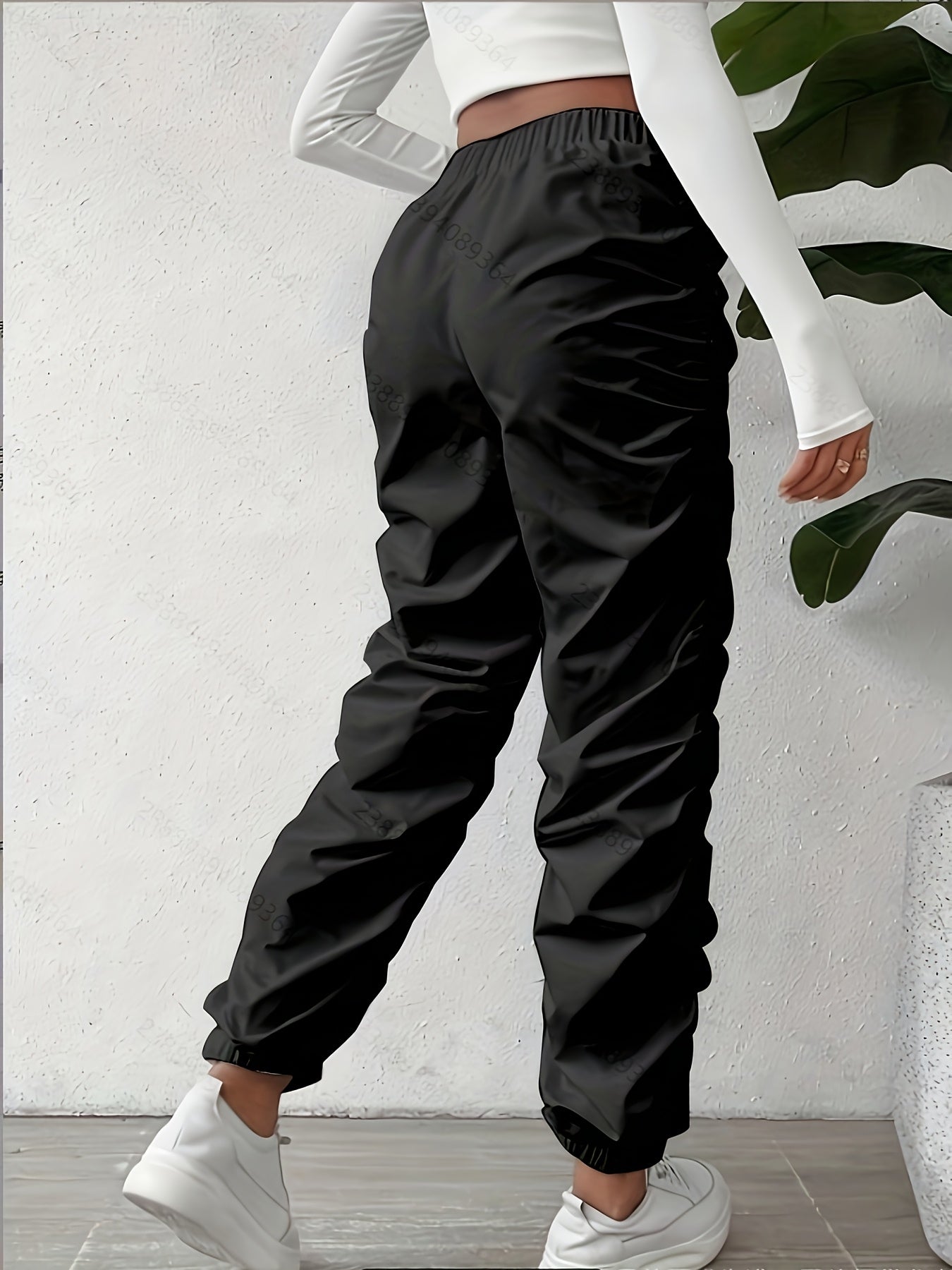 Elegant Full-Length Wrinkle/pleated Hem Pants - Solid Color Smooth Non-Stretch Leg for Dress Pants, Spring/Summer Casual & Dress Wear, Machine Washable Regular Fit Trousers