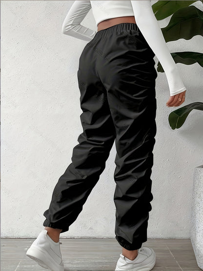 Elegant Full-Length Wrinkle/pleated Hem Pants - Solid Color Smooth Non-Stretch Leg for Dress Pants, Spring/Summer Casual & Dress Wear, Machine Washable Regular Fit Trousers