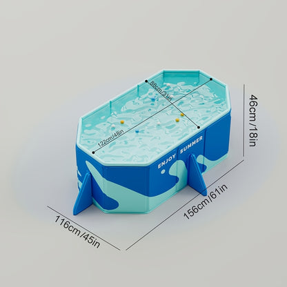 Quick Setup Foldable Rectangular PVC Inflatable Swimming Pool with Blue Wave Design & Safety Fence - Heavy-Duty Scratch-Resistant Construction, Manual Drain System, Smooth Surface for Outdoor/Indoor Use - Ideal for Parties, M