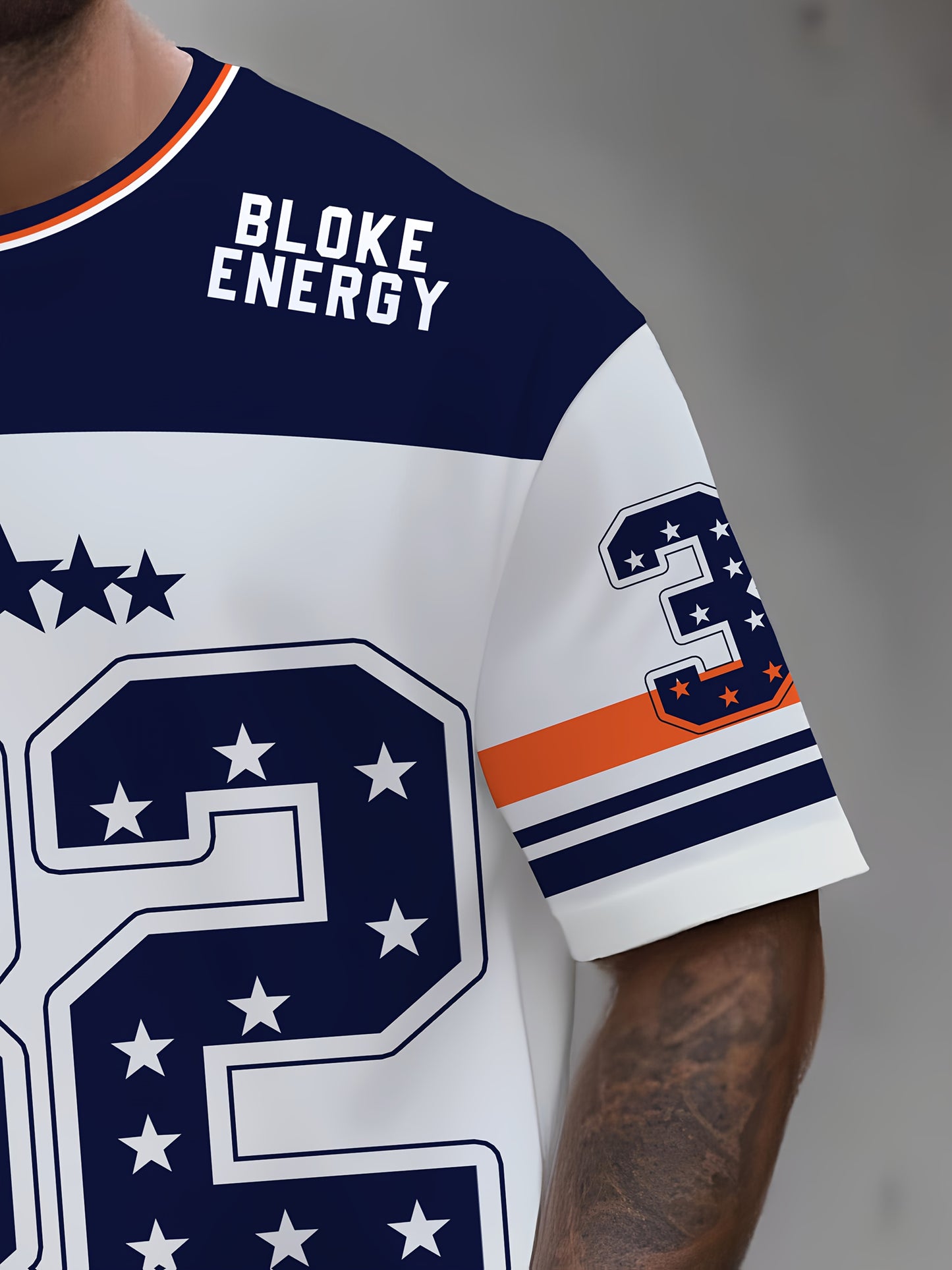 2pcs Set Men's Oversized Number 32 Jersey-like Matching Tunic & Athletic Shorts - Breathable White & Navy Blue with Orange Stripe Design, Number 32 Print, Drawstring Waist Casual & Sports Wear - Gym,, Birthday Party Outfit -