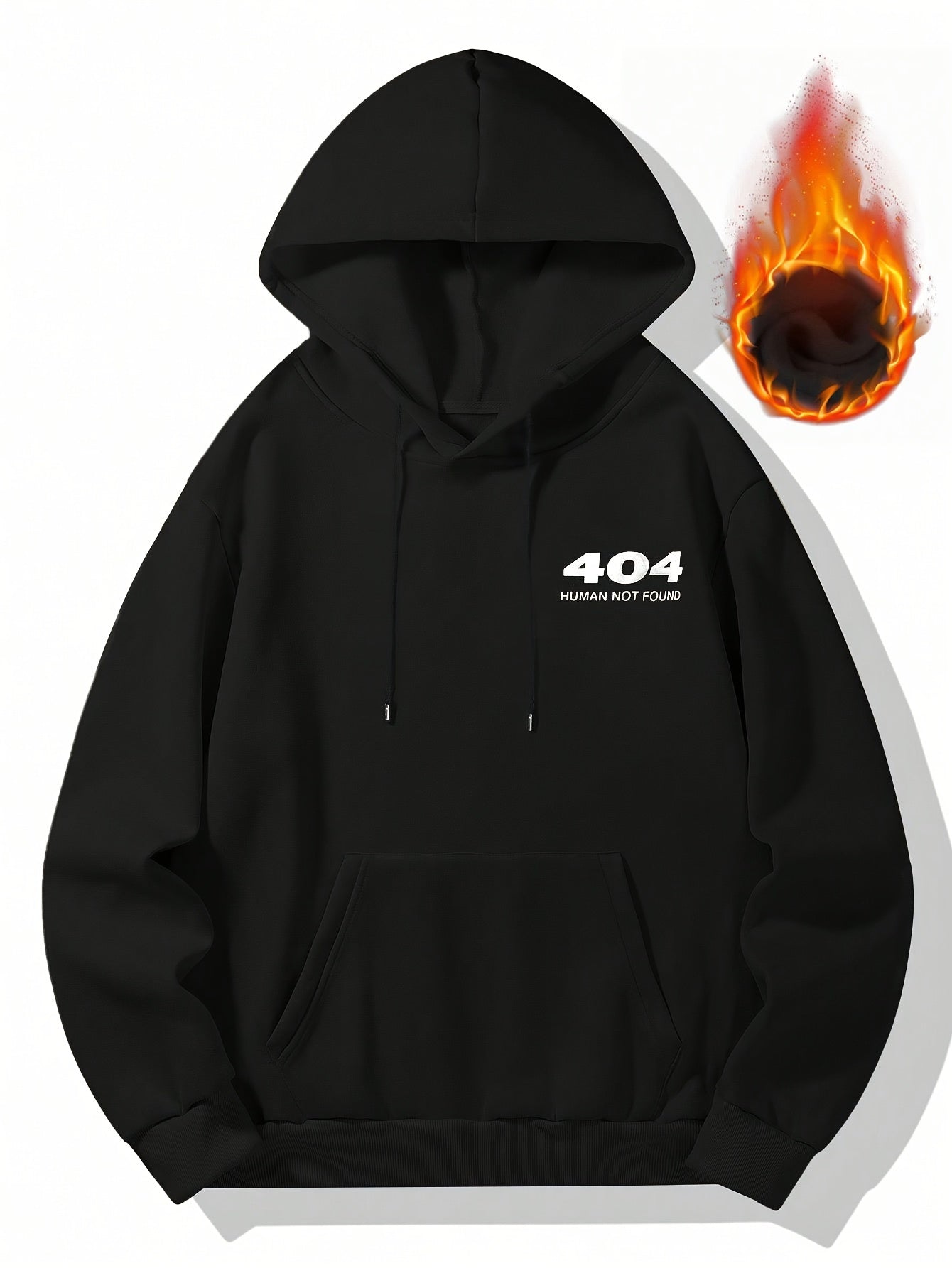 Men's Casual Hooded Sweatshirt with Bold 404 Graphic Print & Humorous Text, Loose Fit Streetwear Pullover, Black/White Lettering, Front Pockets, Non-Stretch Fabric, Sweater Hoodie, Relaxed Clothing, Trendy Design, Functional