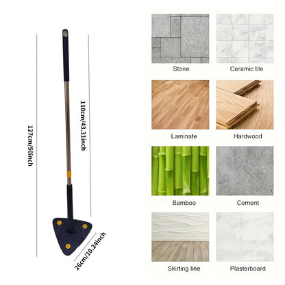 [Rotating Cleaning Mop] 1set, 360° Rotating Triangle Cleaning Mop | Long Handle Floor Mop, Hands-free Wash Squeeze Mop, Wet And Dry Dual-use Cleaning Mop, for Floor Wall Ceiling Corner Glass, Cleaning Supplies, Cleaning Tool