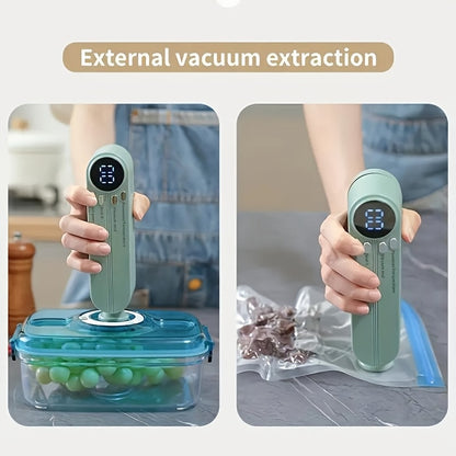 [Kolzp food vacuum sealer] Compact USB Rechargeable Vacuum Sealer Kit | Digital Display, Quick Sealing, Includes Pump & Airtight Bags | Food Preservation for Meat, Fruits, Vegetables | Space-Saving Design, Ideal Christmas Gif